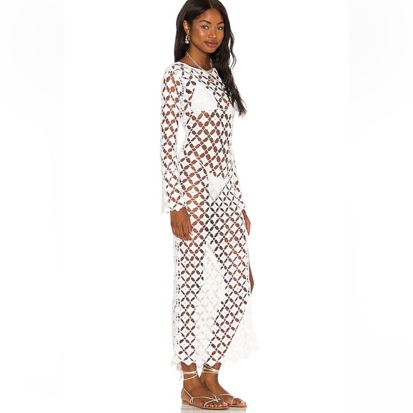 Tularosa Arella Midi Dress White Crochet Long Sleeve sheer Revolve NWT S - Picture 3 of 10
